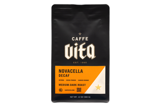 12oz bag of Novacella Decaf front, no background. 